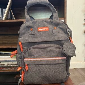 AOMAY Gray Diaper Backpack with‎ Multiple Pockets and Storage